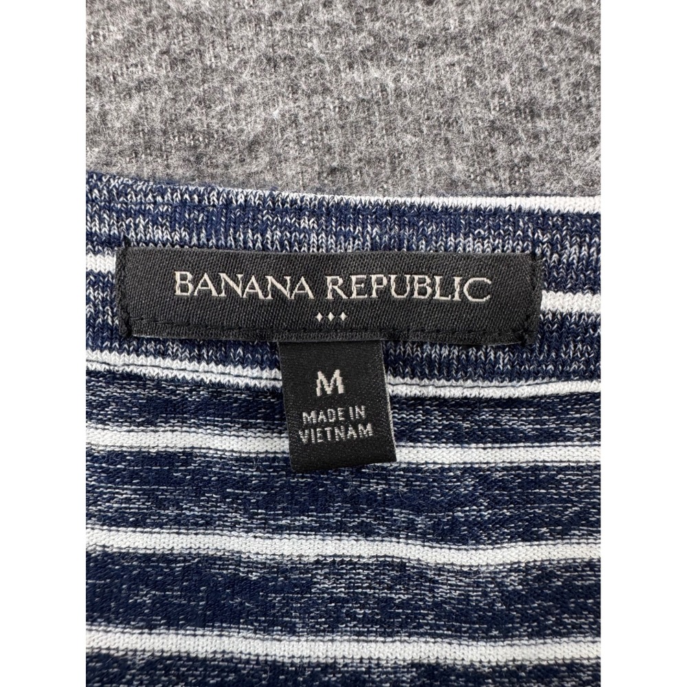 Banana Republic Womens Navy White Striped Mixed Media Tank Top High Low Hem M - Picture 2 of 6